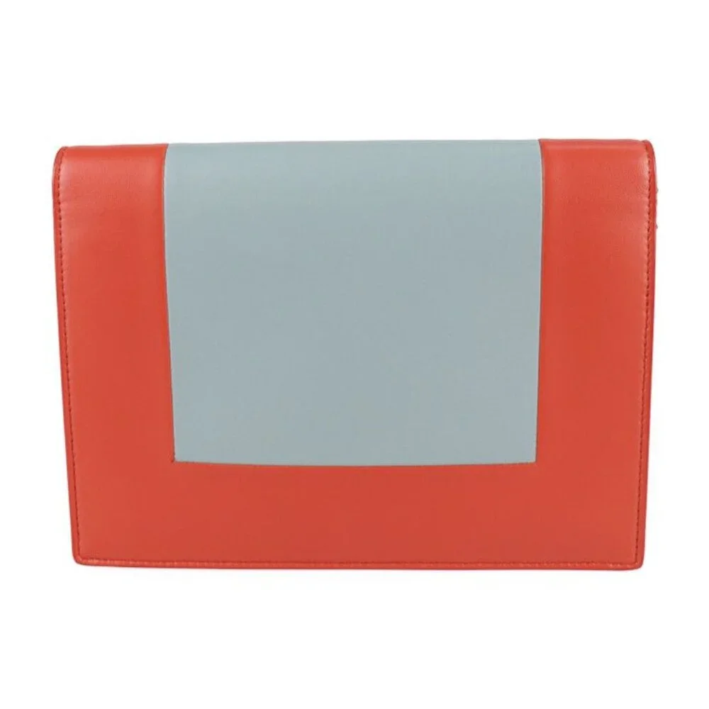 Celine Clutch Bag Leather Poppy Red Cloud Gray Frame Evening Chain - Picture 3 of 9